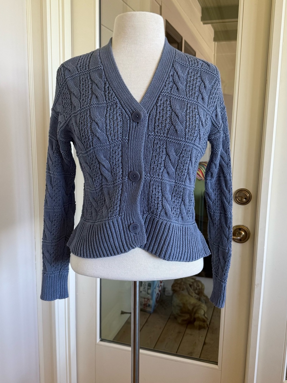 Madewell Women's Blue Cable Knit Button Cardigan Sweater